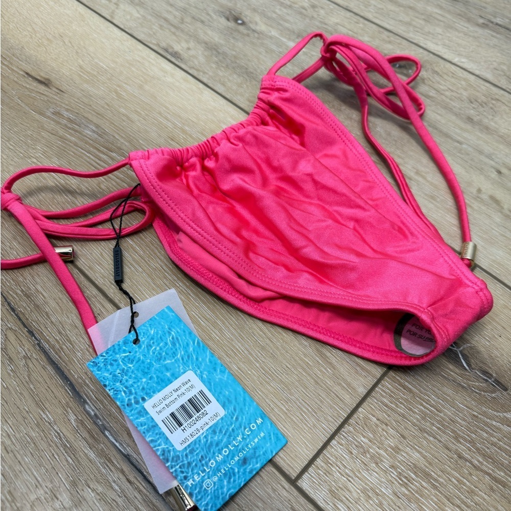 Hello Molly Vibrant Neon Wave Pink Bikini Swim Bottoms Size Medium NWT 🔥